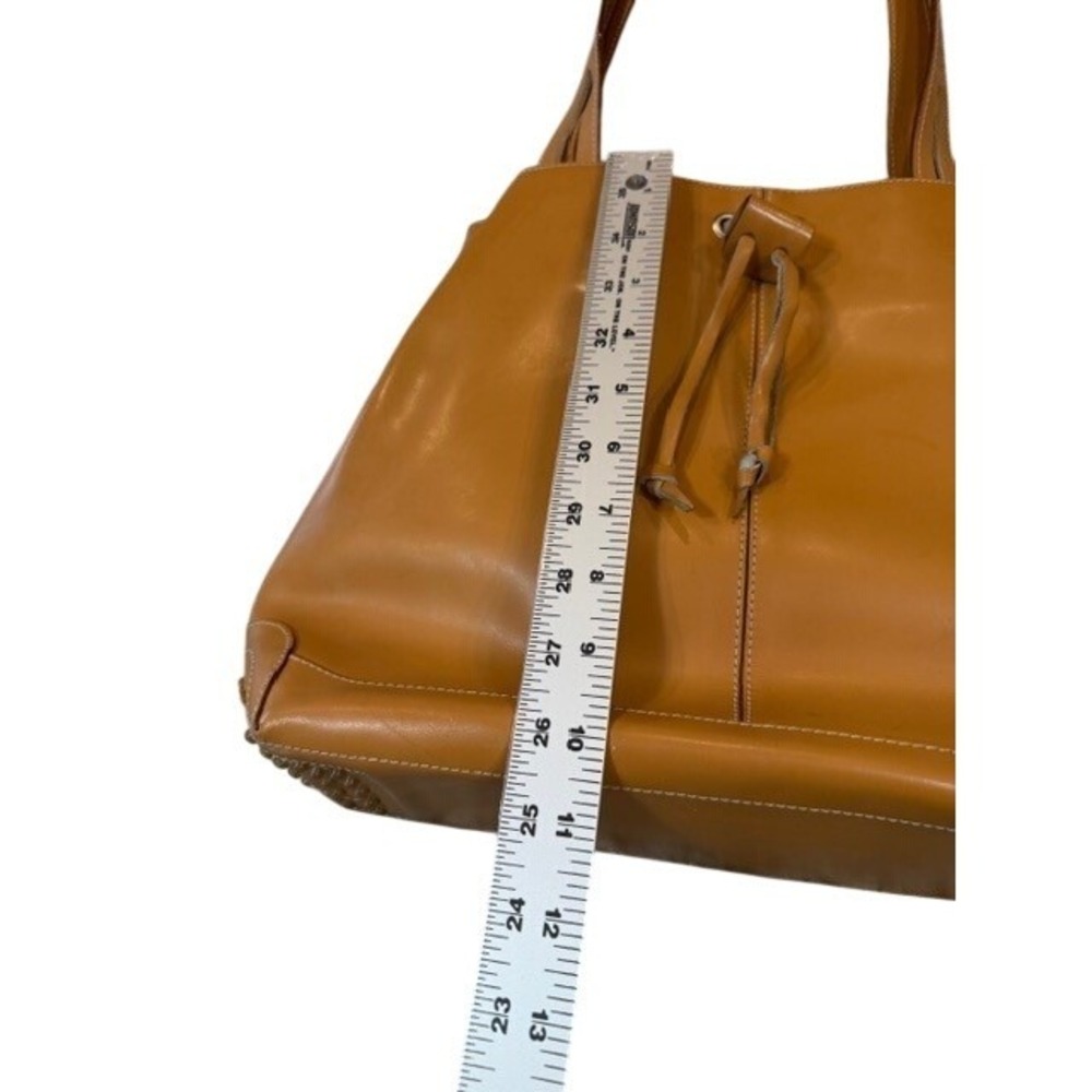 Flavia Pelleterie Made Italy Tan‎ Leather Tote Bag Studded Drawstring Shoulder - Picture 8 of 10